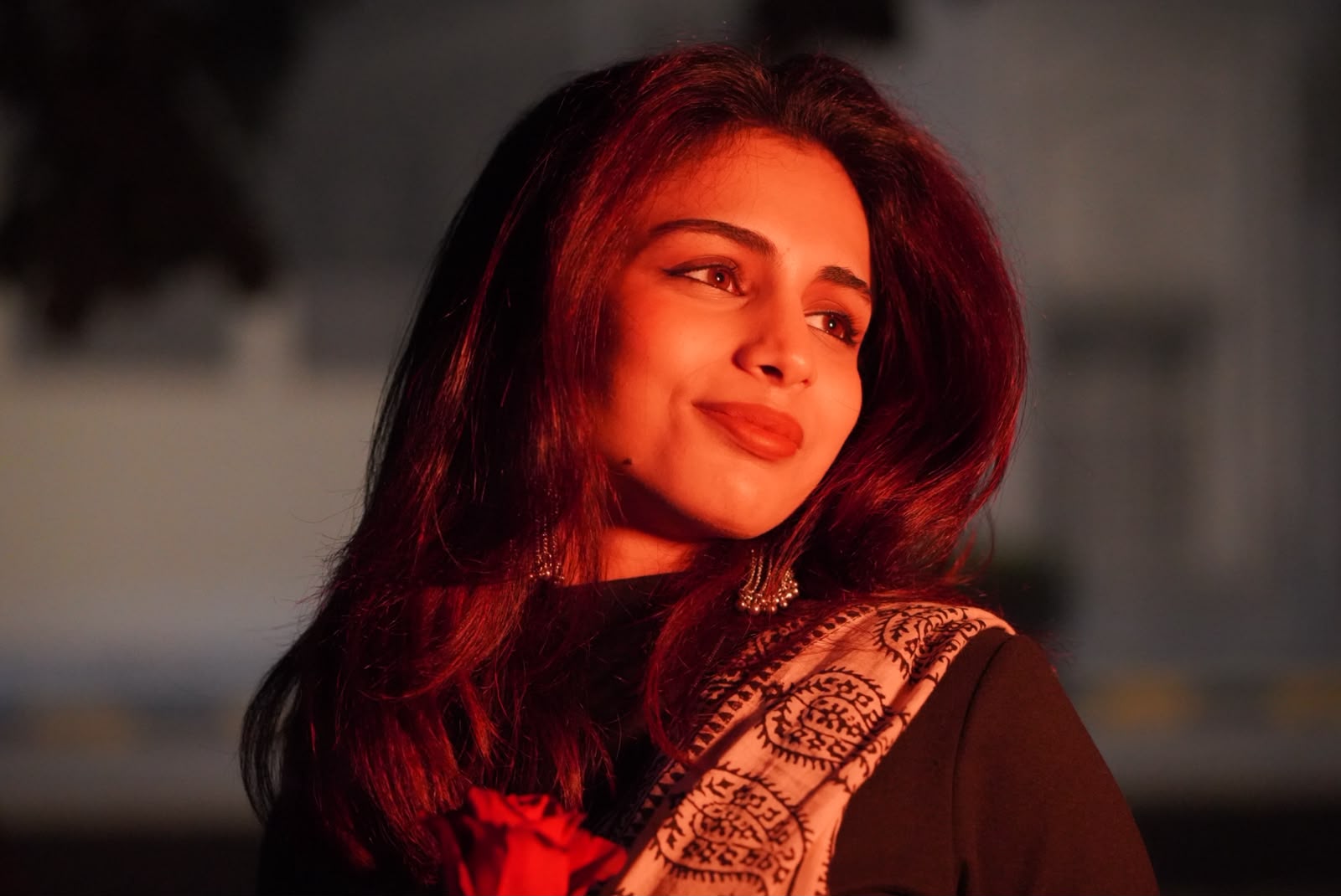 Portrait of Fartashia in warm red light